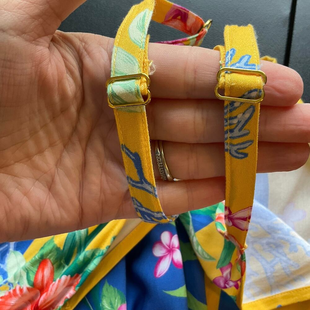 Tommy Bahama Tropical Floral Handkerchief Hem Midi Dress S/M Blue Yellow - Picture 7 of 9